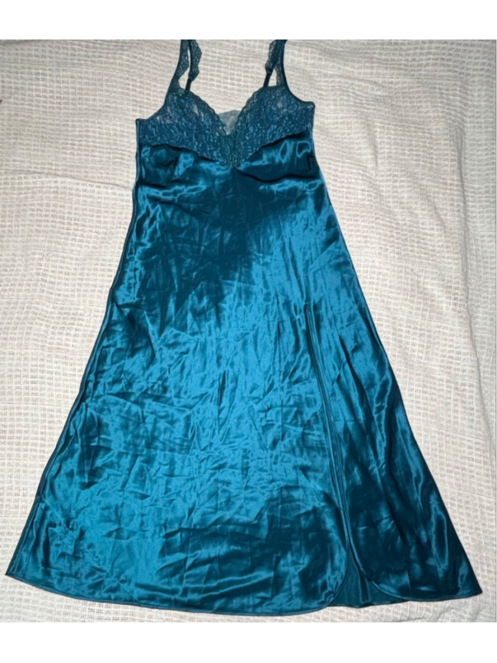 VTG Victoria's Secret Gold Label Teal Satin Lace Maxi Slip Dress Nightgown M EUC - Picture 9 of 14